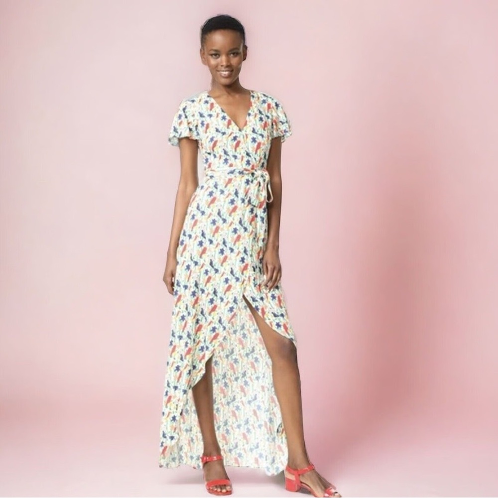 Alice + Olivia Adrianna Mock Wrap Dress in Bird Party - sz 12